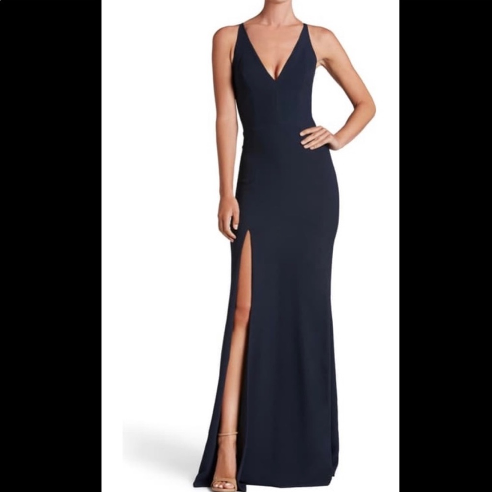 Dress the Population Iris Trumpet Gown, Crepe High Slit, NWT, small